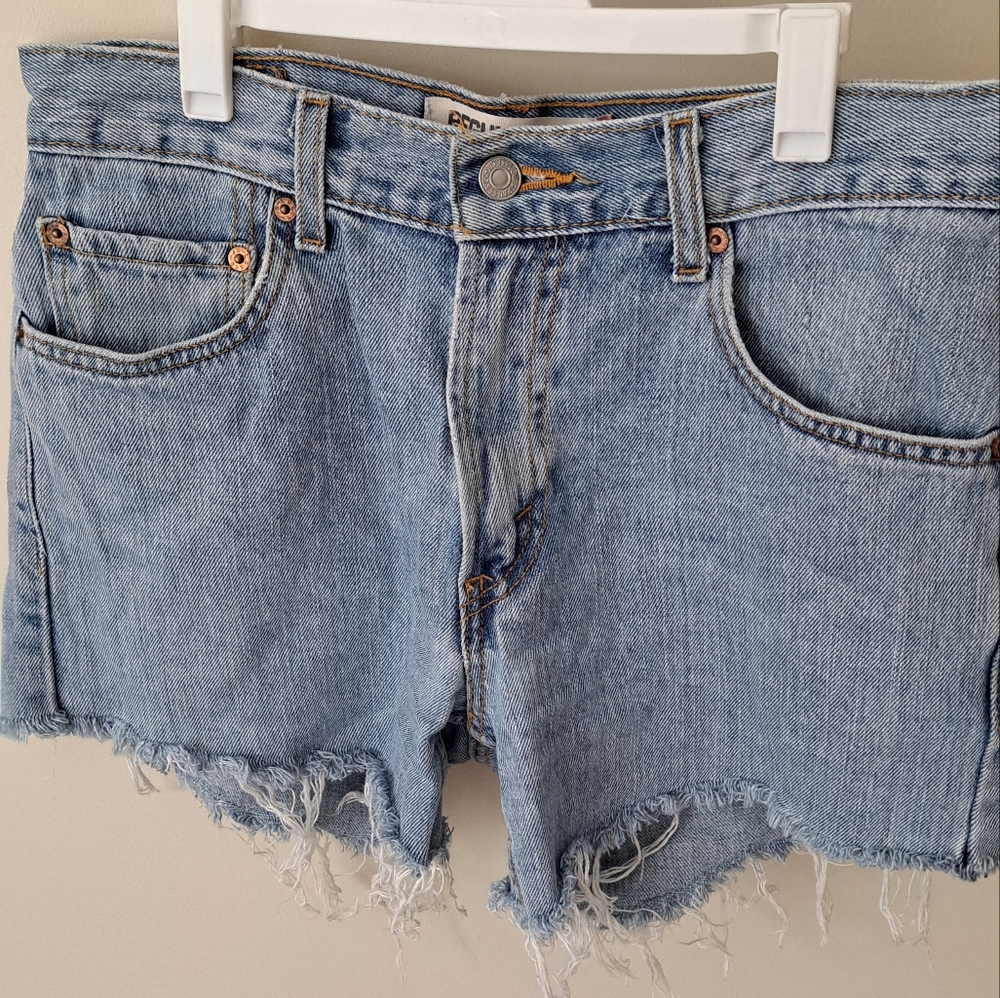 Levi's Light Blue Frayed Jean Shorts